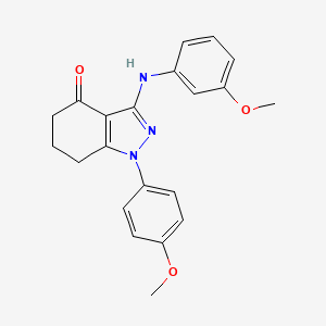 molecular formula C21H21N3O3 B11475093 1-(4-methoxyphenyl)-3-[(3-methoxyphenyl)amino]-1,5,6,7-tetrahydro-4H-indazol-4-one 