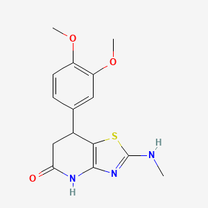 molecular formula C15H17N3O3S B11475095 7-(3,4-Dimethoxyphenyl)-2-(methylamino)-4H,6H,7H-[1,3]thiazolo[4,5-b]pyridin-5-one 