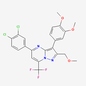 molecular formula C23H18Cl2F3N3O3 B11475138 5-(3,4-Dichlorophenyl)-3-(3,4-dimethoxyphenyl)-2-(methoxymethyl)-7-(trifluoromethyl)pyrazolo[1,5-a]pyrimidine 