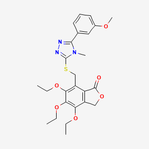 molecular formula C25H29N3O6S B11475283 4,5,6-triethoxy-7-({[5-(3-methoxyphenyl)-4-methyl-4H-1,2,4-triazol-3-yl]sulfanyl}methyl)-2-benzofuran-1(3H)-one 