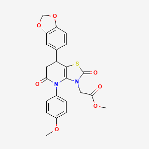 molecular formula C23H20N2O7S B11475346 methyl [7-(1,3-benzodioxol-5-yl)-4-(4-methoxyphenyl)-2,5-dioxo-4,5,6,7-tetrahydro[1,3]thiazolo[4,5-b]pyridin-3(2H)-yl]acetate 