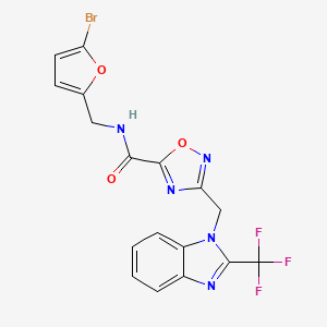 molecular formula C17H11BrF3N5O3 B11475380 N-[(5-bromofuran-2-yl)methyl]-3-{[2-(trifluoromethyl)-1H-benzimidazol-1-yl]methyl}-1,2,4-oxadiazole-5-carboxamide 