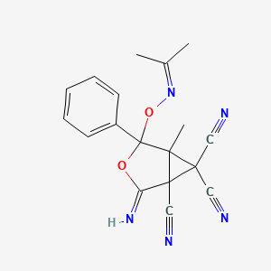 molecular formula C18H15N5O2 B11475425 2-Imino-5-methyl-4-phenyl-4-[(propan-2-ylideneamino)oxy]-3-oxabicyclo[3.1.0]hexane-1,6,6-tricarbonitrile 