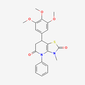 molecular formula C22H22N2O5S B11475457 3-methyl-4-phenyl-7-(3,4,5-trimethoxyphenyl)-6,7-dihydro[1,3]thiazolo[4,5-b]pyridine-2,5(3H,4H)-dione 