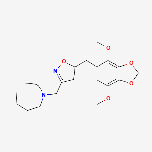 molecular formula C20H28N2O5 B11475522 1-({5-[(4,7-Dimethoxy-1,3-benzodioxol-5-yl)methyl]-4,5-dihydro-1,2-oxazol-3-yl}methyl)azepane 