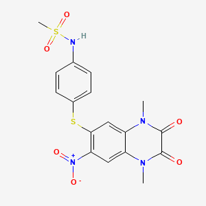 molecular formula C17H16N4O6S2 B11475849 N-{4-[(1,4-dimethyl-7-nitro-2,3-dioxo-1,2,3,4-tetrahydroquinoxalin-6-yl)sulfanyl]phenyl}methanesulfonamide 