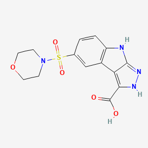 molecular formula C14H14N4O5S B11475876 5-(Morpholinosulfonyl)-1,8-dihydropyrazolo[3,4-b]indole-3-carboxylic acid 