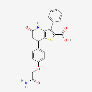 molecular formula C22H18N2O5S B11475932 7-[4-(2-Amino-2-oxoethoxy)phenyl]-5-oxo-3-phenyl-4,5,6,7-tetrahydrothieno[3,2-b]pyridine-2-carboxylic acid 