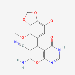 molecular formula C17H14N4O6 B11475948 7-amino-5-(4,7-dimethoxy-1,3-benzodioxol-5-yl)-4-hydroxy-5H-pyrano[2,3-d]pyrimidine-6-carbonitrile 