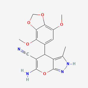 6-Amino-4-(4,7-dimethoxy-1,3-benzodioxol-5-yl)-3-methyl-2,4-dihydropyrano[2,3-c]pyrazole-5-carbonitrile