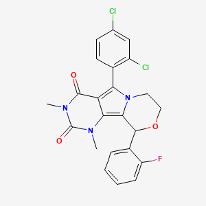 molecular formula C23H18Cl2FN3O3 B11476012 8-(2,4-dichlorophenyl)-13-(2-fluorophenyl)-3,5-dimethyl-12-oxa-3,5,9-triazatricyclo[7.4.0.02,7]trideca-1,7-diene-4,6-dione 