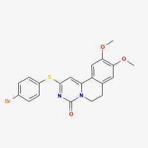 molecular formula C20H17BrN2O3S B11476069 2-[(4-bromophenyl)sulfanyl]-9,10-dimethoxy-6,7-dihydro-4H-pyrimido[6,1-a]isoquinolin-4-one 