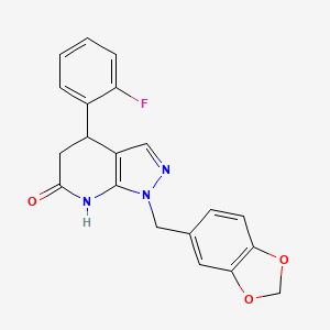 molecular formula C20H16FN3O3 B11476073 1-(1,3-benzodioxol-5-ylmethyl)-4-(2-fluorophenyl)-1,4,5,7-tetrahydro-6H-pyrazolo[3,4-b]pyridin-6-one 