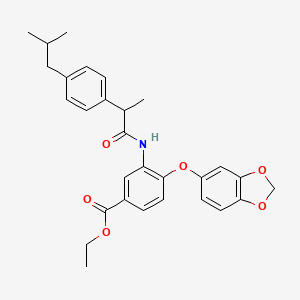 Ethyl 4-(1,3-benzodioxol-5-yloxy)-3-({2-[4-(2-methylpropyl)phenyl]propanoyl}amino)benzoate