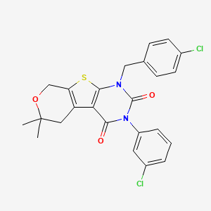 4-(3-chlorophenyl)-6-[(4-chlorophenyl)methyl]-12,12-dimethyl-11-oxa-8-thia-4,6-diazatricyclo[7.4.0.02,7]trideca-1(9),2(7)-diene-3,5-dione