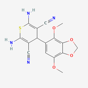 molecular formula C16H14N4O4S B11476157 2,6-diamino-4-(4,7-dimethoxy-1,3-benzodioxol-5-yl)-4H-thiopyran-3,5-dicarbonitrile 