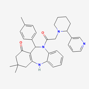 molecular formula C34H38N4O2 B11476199 3,3-dimethyl-11-(4-methylphenyl)-10-{2-[2-(3-pyridyl)piperidino]acetyl}-2,3,4,5,10,11-hexahydro-1H-dibenzo[b,e][1,4]diazepin-1-one 