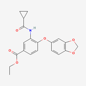 molecular formula C20H19NO6 B11476225 Ethyl 4-(1,3-benzodioxol-5-yloxy)-3-[(cyclopropylcarbonyl)amino]benzoate 