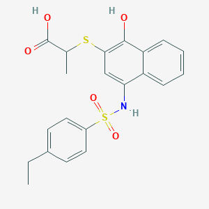 molecular formula C21H21NO5S2 B11476457 2-[(4-{[(4-Ethylphenyl)sulfonyl]amino}-1-hydroxynaphthalen-2-yl)sulfanyl]propanoic acid 