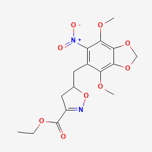 molecular formula C16H18N2O9 B11476468 Ethyl 5-[(4,7-dimethoxy-6-nitro-1,3-benzodioxol-5-yl)methyl]-4,5-dihydro-1,2-oxazole-3-carboxylate 