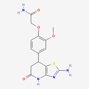 molecular formula C15H16N4O4S B11476471 2-[4-(2-Amino-5-oxo-4,5,6,7-tetrahydro[1,3]thiazolo[4,5-b]pyridin-7-yl)-2-methoxyphenoxy]acetamide 