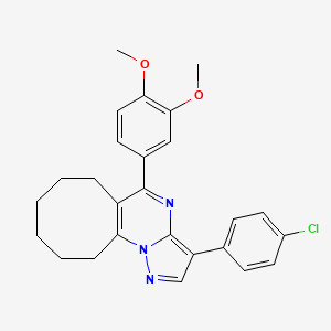 molecular formula C26H26ClN3O2 B11476494 3-(4-Chlorophenyl)-5-(3,4-dimethoxyphenyl)-6,7,8,9,10,11-hexahydrocycloocta[e]pyrazolo[1,5-a]pyrimidine 