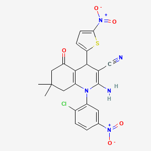 molecular formula C22H18ClN5O5S B11476611 2-Amino-1-(2-chloro-5-nitrophenyl)-7,7-dimethyl-4-(5-nitrothiophen-2-yl)-5-oxo-1,4,5,6,7,8-hexahydroquinoline-3-carbonitrile 