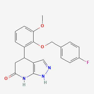 molecular formula C20H18FN3O3 B11476626 4-{2-[(4-fluorobenzyl)oxy]-3-methoxyphenyl}-1,4,5,7-tetrahydro-6H-pyrazolo[3,4-b]pyridin-6-one 