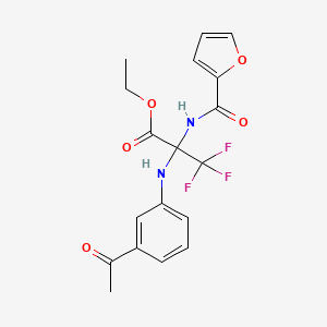 molecular formula C18H17F3N2O5 B11476627 Propanoic acid, 2-[(3-acetylphenyl)amino]-3,3,3-trifluoro-2-[(2-furanylcarbonyl)amino]-, ethyl ester 