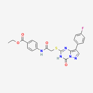 molecular formula C22H18FN5O4S B11476637 Ethyl 4-[({[8-(4-fluorophenyl)-4-oxo-3,4-dihydropyrazolo[1,5-a][1,3,5]triazin-2-yl]sulfanyl}acetyl)amino]benzoate 