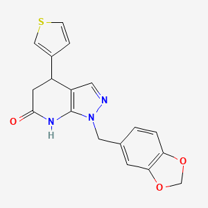 molecular formula C18H15N3O3S B11476671 1-(1,3-benzodioxol-5-ylmethyl)-4-(thiophen-3-yl)-1,4,5,7-tetrahydro-6H-pyrazolo[3,4-b]pyridin-6-one 