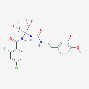 molecular formula C21H19Cl2F6N3O4 B11476676 2,4-dichloro-N-[2-({[2-(3,4-dimethoxyphenyl)ethyl]carbamoyl}amino)-1,1,1,3,3,3-hexafluoropropan-2-yl]benzamide 