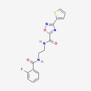 molecular formula C16H13FN4O3S B11476697 N-(2-{[(2-fluorophenyl)carbonyl]amino}ethyl)-3-(thiophen-2-yl)-1,2,4-oxadiazole-5-carboxamide 