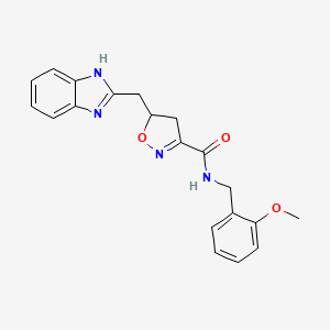 molecular formula C20H20N4O3 B11476713 5-(1H-benzimidazol-2-ylmethyl)-N-(2-methoxybenzyl)-4,5-dihydro-1,2-oxazole-3-carboxamide 