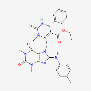 ethyl 6-({1,3-dimethyl-8-[(4-methylphenyl)amino]-2,6-dioxo-1,2,3,6-tetrahydro-7H-purin-7-yl}methyl)-1-methyl-2-oxo-4-phenyl-1,2,3,4-tetrahydropyrimidine-5-carboxylate