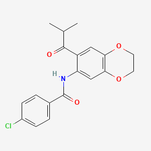 molecular formula C19H18ClNO4 B11476939 4-chloro-N-[7-(2-methylpropanoyl)-2,3-dihydro-1,4-benzodioxin-6-yl]benzamide 