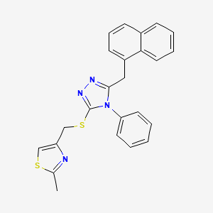 molecular formula C24H20N4S2 B11476957 3-{[(2-methyl-1,3-thiazol-4-yl)methyl]sulfanyl}-5-(naphthalen-1-ylmethyl)-4-phenyl-4H-1,2,4-triazole 