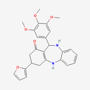 molecular formula C26H26N2O5 B11477051 3-(furan-2-yl)-11-(3,4,5-trimethoxyphenyl)-2,3,4,5,10,11-hexahydro-1H-dibenzo[b,e][1,4]diazepin-1-one 