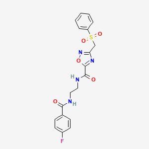 molecular formula C19H17FN4O5S B11477093 N-(2-{[(4-fluorophenyl)carbonyl]amino}ethyl)-3-[(phenylsulfonyl)methyl]-1,2,4-oxadiazole-5-carboxamide 