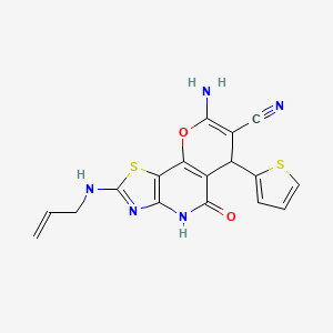 molecular formula C17H13N5O2S2 B11477103 2-(allylamino)-8-amino-5-oxo-6-(2-thienyl)-4,6-dihydro-5H-pyrano[2,3-d][1,3]thiazolo[4,5-b]pyridin-7-yl cyanide 