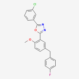 molecular formula C22H16ClFN2O2 B11477154 2-(3-Chlorophenyl)-5-[5-(4-fluorobenzyl)-2-methoxyphenyl]-1,3,4-oxadiazole 