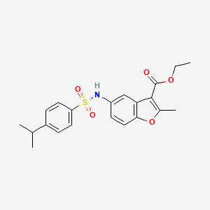 molecular formula C21H23NO5S B11477206 Ethyl 2-methyl-5-({[4-(propan-2-yl)phenyl]sulfonyl}amino)-1-benzofuran-3-carboxylate 