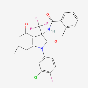 molecular formula C25H21ClF4N2O3 B11477259 N-[1-(3-chloro-4-fluorophenyl)-6,6-dimethyl-2,4-dioxo-3-(trifluoromethyl)-2,3,4,5,6,7-hexahydro-1H-indol-3-yl]-2-methylbenzamide 