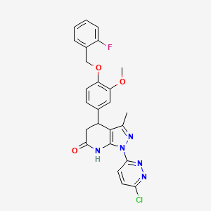 molecular formula C25H21ClFN5O3 B11477319 1-(6-chloropyridazin-3-yl)-4-{4-[(2-fluorobenzyl)oxy]-3-methoxyphenyl}-3-methyl-1,4,5,7-tetrahydro-6H-pyrazolo[3,4-b]pyridin-6-one 