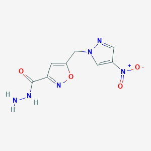 molecular formula C8H8N6O4 B11477352 5-[(4-nitro-1H-pyrazol-1-yl)methyl]-1,2-oxazole-3-carbohydrazide 