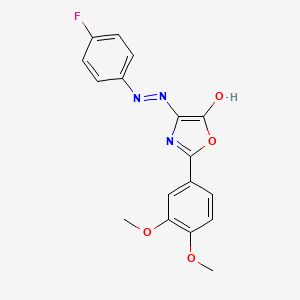 molecular formula C17H14FN3O4 B11477406 (4Z)-2-(3,4-dimethoxyphenyl)-4-[2-(4-fluorophenyl)hydrazinylidene]-1,3-oxazol-5(4H)-one 