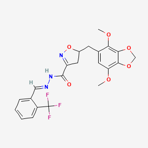 5-[(4,7-dimethoxy-1,3-benzodioxol-5-yl)methyl]-N'-{(E)-[2-(trifluoromethyl)phenyl]methylidene}-4,5-dihydro-1,2-oxazole-3-carbohydrazide