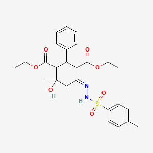 molecular formula C26H32N2O7S B11477489 diethyl (6E)-4-hydroxy-4-methyl-6-{2-[(4-methylphenyl)sulfonyl]hydrazinylidene}-2-phenylcyclohexane-1,3-dicarboxylate 