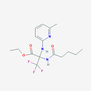 molecular formula C16H22F3N3O3 B11477699 Propanoic acid, 3,3,3-trifluoro-2-[(6-methyl-2-pyridinyl)amino]-2-[(1-oxopentyl)amino]-, ethyl ester 