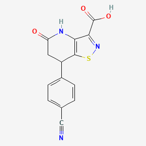 molecular formula C14H9N3O3S B11477727 7-(4-Cyanophenyl)-5-hydroxy-6,7-dihydro[1,2]thiazolo[4,5-b]pyridine-3-carboxylic acid 